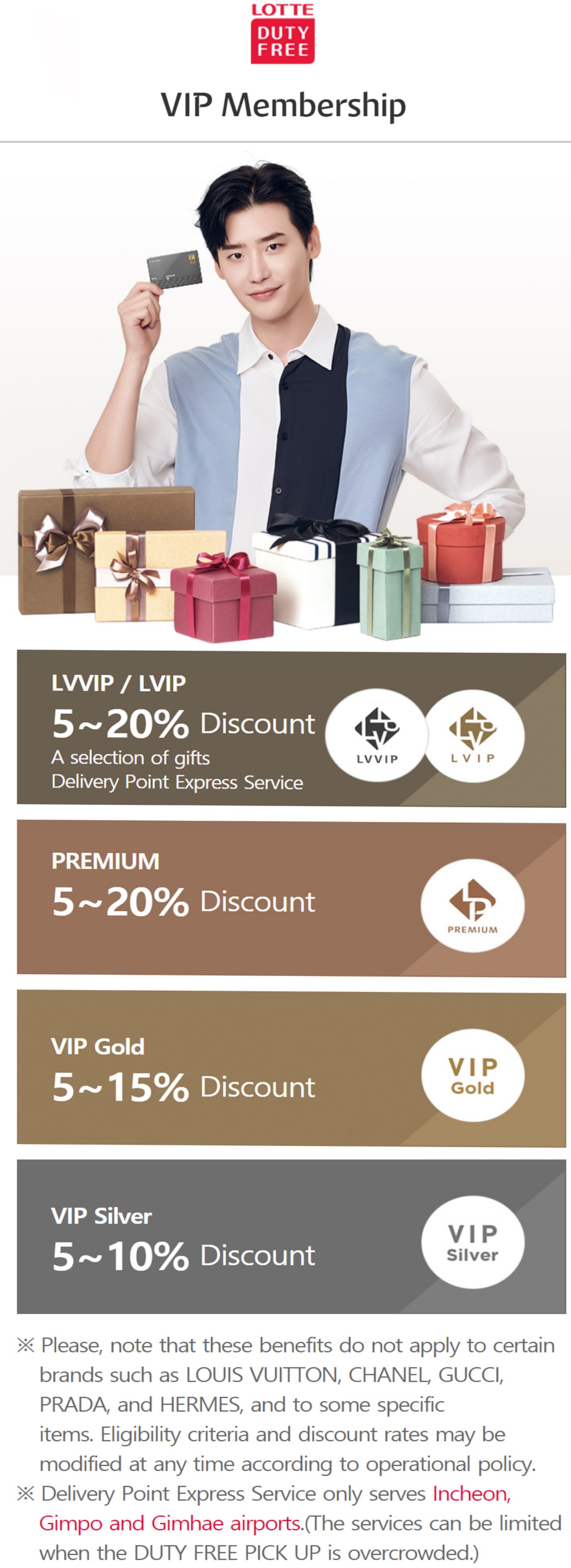 LOTTE DUTY FREE(VIP Membership) coupon - 5-20% Discount + A selection of gifts - Korea Coupon